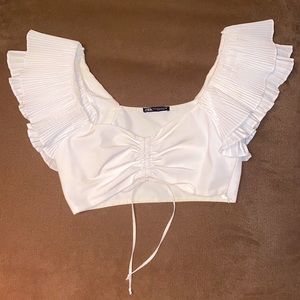 Zara Cropped White Ruffle Top, Size: xs